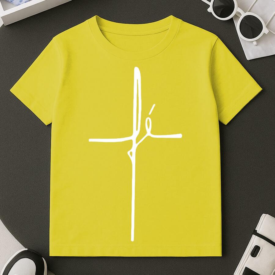 Printed T-Shirt With Faith Text, 100% Premium Cotton Men's, Sizes 2 To GG - Yellow - View 1