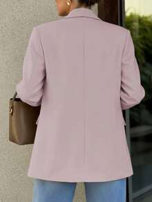 Chaqueta de blazer casual y elegante para mujer con cierre de botón y solapa entallada, adecuada para ir al trabajo y uso casual diario, color rosa - Rosa - Ver 6