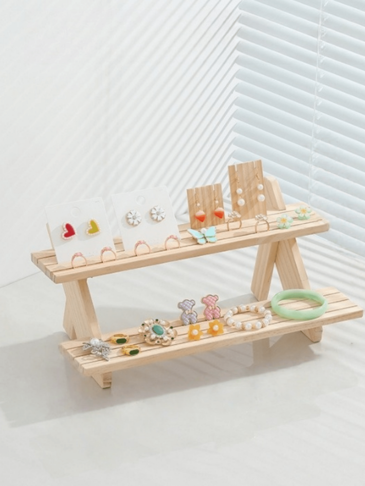 1pc Multi-Layer Solid Wood Ladder Jewelry Display Rack ,Creative Jewelry Display Stand, Solid Wood Desktop Rack ,Ladder Display Rack ,Perfume Rack ,Cup Rack ,Multi-Specification Jewelry Ladder Storage Rack,Toy Display Stands, Plant Display Stands,Home Storage, Office Storage, Dormitory Storage, New Year Gifts, Valentine's Day Gifts - Beige - View 11