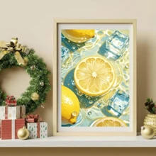 1件装全新柠檬主题钻石画套装，5D圆形水晶钻石马赛克DIY工艺品，适合作为手工礼品，装饰客厅、卧室，也适合宰牲节、父亲节、母亲节、婚礼季、五一劳动节、复活节、圣诞节、情人节等场合，无框。 - 查看 7