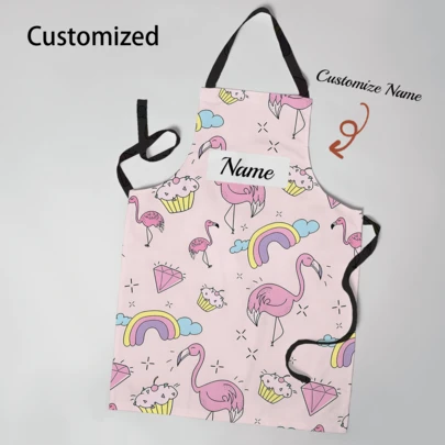 1 pieza Delantal personalizable, arcoíris, flamenco, se puede personalizar cualquier texto o nombre - Poliéster duradero, adecuado para el Día del Padre, Día de la Madre, Halloween, Navidad, Nochebuena, San Valentín, cumpleaños, aniversario personal, Acción de Gracias, Pascua, Día de los Inocentes, Carnaval, Fiesta Nacional