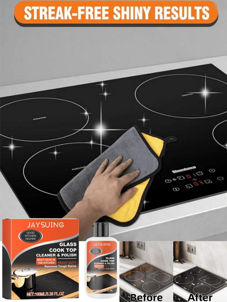 Jaysuing - Nước lau và đánh bóng bếp điện từ, thích hợp cho việc vệ sinh nhà bếp, tẩy vết bẩn và làm sạch bếp điện từ, làm sạch dầu mỡ, làm sạch mạnh mẽ, hiệu quả cho việc vệ sinh nhà bếp gia đình, có thể loại bỏ vết bẩn tức thì và làm sáng bóng, nước lau và đánh bóng không mài mòn 100ml cho nhà bếp, dụng cụ nấu nướng, bọt làm sạch kỳ diệu, gia đình, phụ kiện nhà bếp, làm sạch, thiết bị nhà bếp, vệ sinh gia đình.