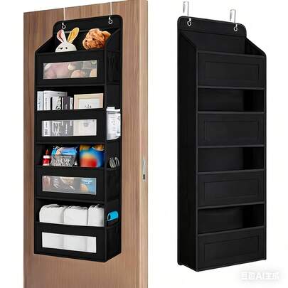 Organizador de tela de 4 niveles con bolsillos grandes, caja de almacenamiento colgante para puerta, ideal para dormitorio, baño y cuarto de almacenamiento, solución ahorradora de espacio, organización ligera y práctica, estructura resistente