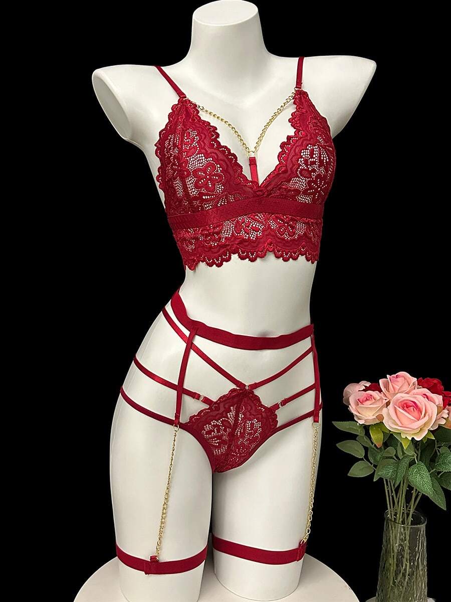 Conjunto de 2 piezas de lencería sexy con encaje, pijama sexy para mujer, camisa de cita, traje de bikini de tres puntos, conjunto de ropa interior para mujer