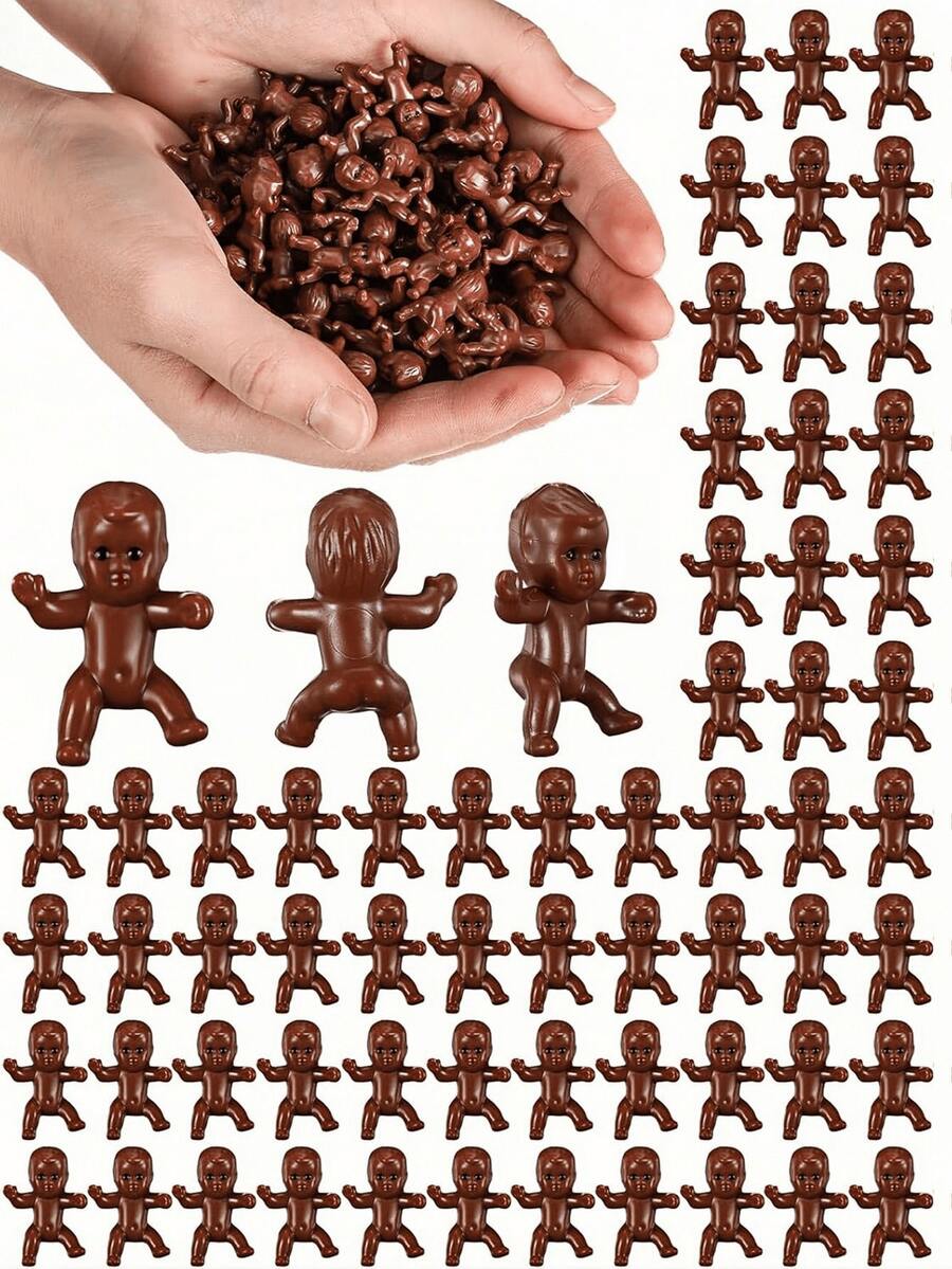 10pcs/Set Baby Shower Ice Cube Game Mini Plastic Baby/Party King Cake/King Cake Baby/King Cake Baby/Plastic Baby Non-Edible Cake Toppers (Black) - Multicolor - View 1