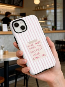 1个个性化粉色线条标语贴纸，时尚条纹图案加厚防震手机壳，兼容苹果11、12、XR、13、13 Pro、13 Pro Max、14、14 Pro、14 Pro Max、15、15 Pro、15 Plus、15 Pro Max、16、16 Pro、16 Plus、16 Pro Max、17 Air、17 Pro、17 Pro Max、Galaxy S25、Galaxy S25 Ultra、Galaxy S25 Plus、A55、A56、A35、A36、A17 - 彩色 - 查看 5