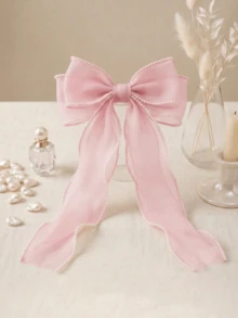 1 chiếc kẹp tóc nơ hồng cỡ lớn viền ngọc trai, kẹp tóc dài bằng ruy băng satin Pháp, phụ kiện tóc nơ lụa thanh lịch phù hợp cho phụ nữ, bé gái, đám cưới, tiệc tùng, mặc hàng ngày, mùa hè, kỳ nghỉ, du lịch. - Hồng - Xem 4
