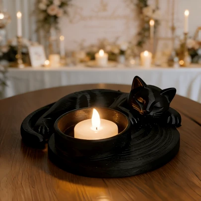 一件复古黑色环形烛台，配有可爱的雕像守护着温暖的烛光。艺术风格凸显节日氛围，是时尚客厅和卧室家居装饰的最佳选择，也是一款精美的装饰烛台。