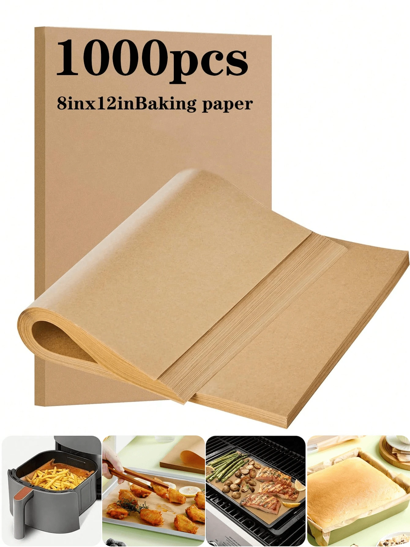 200片/100片/50片装空气炸锅专用烘焙纸，方形硅胶防油纸托盘，加厚空气炸锅专用烘焙纸托盘设计，未漂白烘焙纸，耐热材质，不粘，无需裁剪，适用于烤箱、烧烤炉、空气炸锅、蒸锅，可用于烘焙、烤制、空气炸、蒸面包、制作纸杯蛋糕等。 - 方形棕色 - 查看 1