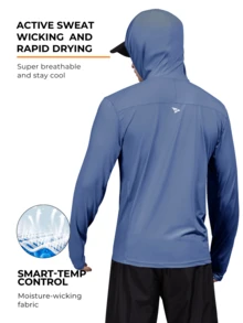 RODEEL Moletom com Capuz Masculino para Uso Externo com Orifícios para o Polegar, Opções Multicoloridas, Macio e Leve, Elasticidade Quadridimensional, Adequado para Pesca, Navegação, Caminhada, Telhados, Jardinagem, Construção e Outras Atividades ao Ar Livre - Azul - Visão 2