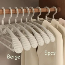 10/5/1pcs Plastic Clothes Hangers - Thickened & Widened Shoulder Design, 360° Rotating Hook, Non-Slip Polished Surface. Suitable For Adult Clothing. - Beige - View 8