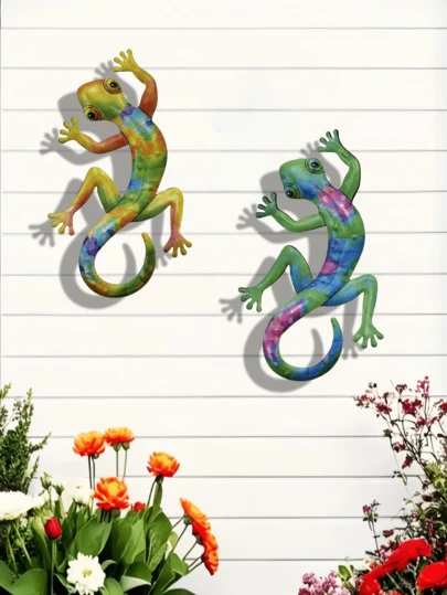 1个/2个创意金属壁虎装饰品，适用于花园、庭院、阳台、露台、栅栏、墙壁，可作乔迁礼物、圣诞礼物。