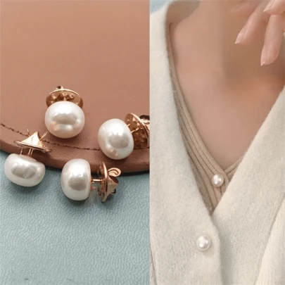 5pcs/10pcs Faux Pearl Anti-Slip Decorative Butterfly Snap Buttons, Plastic Faux Pearl Half Round Buttons, Multipurpose For Arts & Crafts, Sewing, Size: 1.2cm