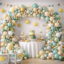 Eucalyptus Green And Gold Balloon Kit 115 Balloons + 5m Ribbon Smooth Metallic Balloon For Deconstructed Arch Chrome Balloon Party Decoration 6" 8" 10" 12'' Inches - Green - View 3