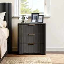 Classic Bedside Table With Three Spacious Drawers – Unique Grooved Design, High-Quality Metal Handles And Silent Drawer Slides – Sturdy Base – Black - Black - View 9