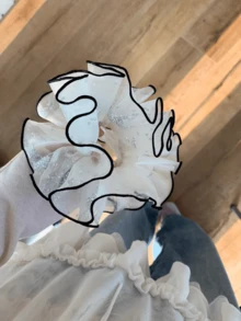  Elegant White Organza Flower Hair Tie With Black Edge, Sheer Hair Scrunchie For Daily & Party Wear - Beige - View 5