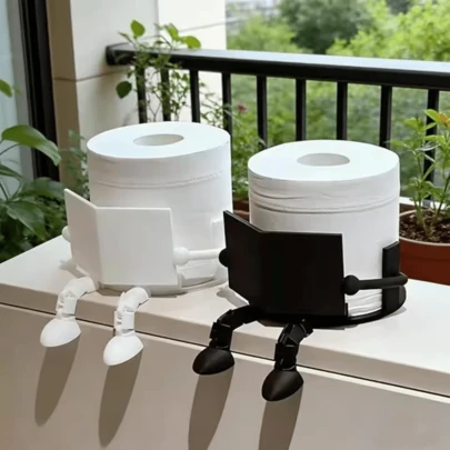 创意人形厕纸架 - 趣味坐姿设计，ABS塑料材质，可用于收纳厕纸/打造独特家居装饰/摆放在桌面，适用于浴室/卧室/客厅，是万圣节/感恩节/圣诞节送给朋友/家人/主人的理想礼物，简约风格（厕纸架/浴室收纳/趣味家居装饰/恶搞礼物/独特礼物/浴室配件/桌面收纳架）