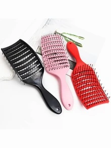 Fluffy Crown Top Large Curved Comb, Hair Straightening Comb, Home Use Hair Scalp Massage Comb, Hollow Out Comb, Anti-Static Styling Hair Comb, Curly Hair Large Curved Comb - A - View 3
