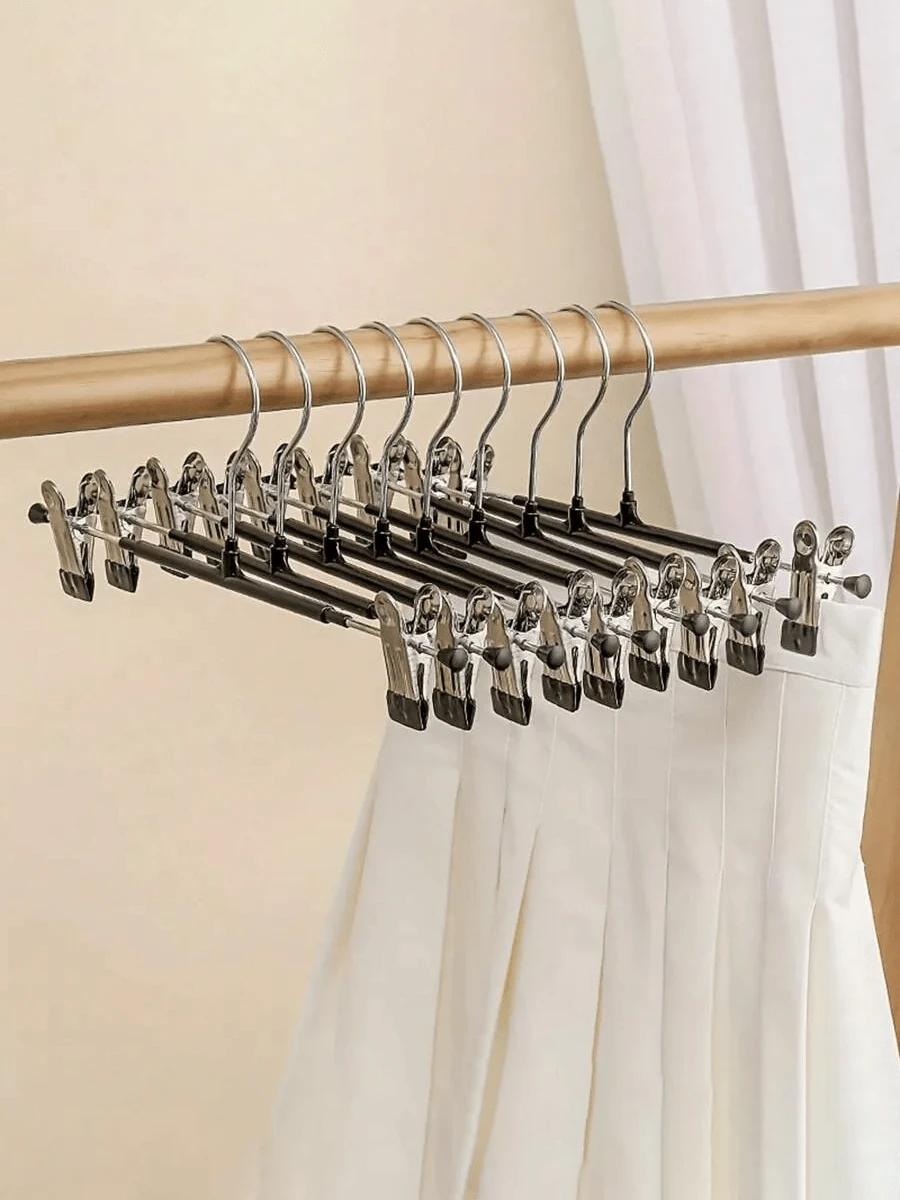 10Pack Heavy Duty Stainless Steel Adjustable Pants Hangers - Multi-Purpose Non-Slip Closet Organizers For Jeans, Dresses & Suits (Commercial Grade Garment Rack With Clamping Design)
