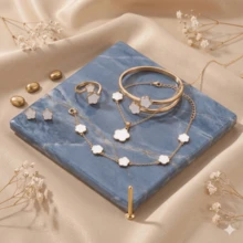 1件套韩式优雅五瓣花首饰套装，珐琅幸运花项链/耳环/手链/手镯/开口戒指，甜美女孩礼物 - 彩色 - 查看 3