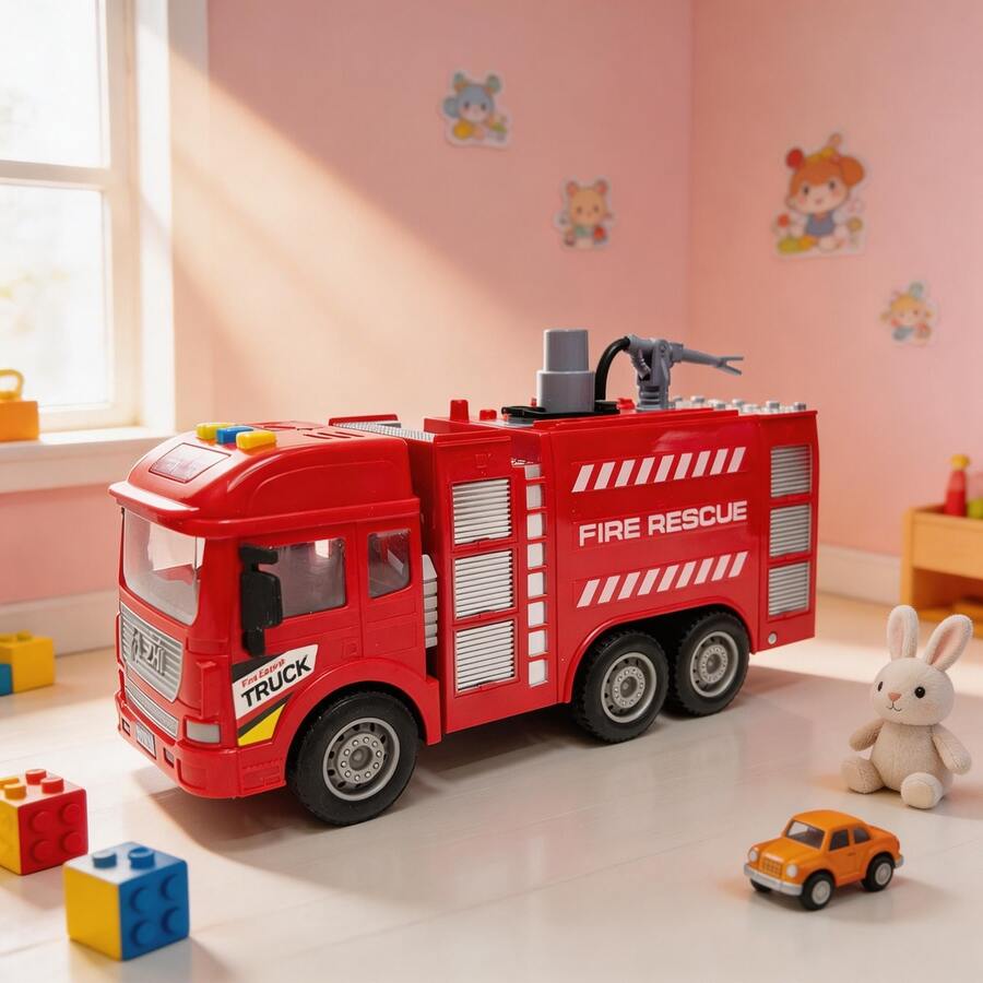 Feuerwehrauto Spielzeug, Feuerwehr Rettungsfahrzeug Spielzeug mit Licht und Ton, Reibungsgetrieben, geeignet für tägliches Spielen, Feuerwehr-Rollenspiele, Schulmaterial, Partytüten, Outdoor-Spielzeug, Kindergeburtstag, Spielzeug für Jungen, interaktive Spiele - Verschiedenfarbig - Übersicht 1