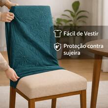 Quilted Chair Cover Set Of 6 - Exclusive Spandex Anti-Cat Design - Petroleum Green - View 4