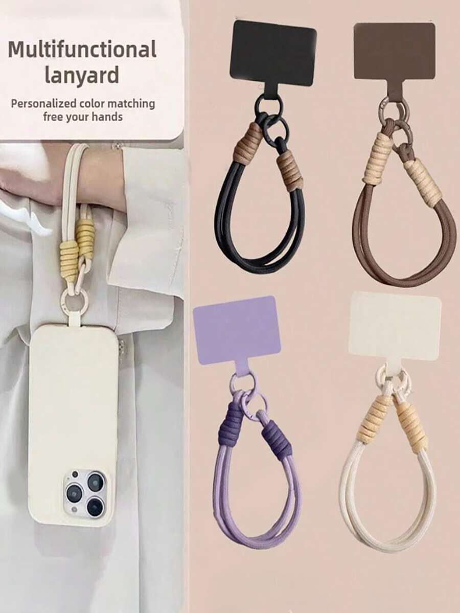 防震混色编织挂绳,糖果色手机壳吊坠,腕带,多功能可拆卸挂绳,手工编织绳,通用款,春季礼物,生日派对,1件装 - 顏色 - 查看 1