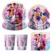 Hasbro Bộ đồ dùng tiệc sinh nhật KPOP 96 món, bao gồm đĩa 7/9 inch, cốc 9oz, dao nĩa, băng rôn sinh nhật, khăn ăn, khăn trải bàn, đồ dùng dùng một lần theo chủ đề anime cho sinh nhật và lễ tốt nghiệp. - Nhiều màu - Xem 2