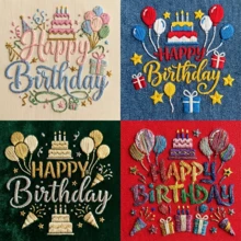 4件套生日主题绘画模具 - 适用于5.9英寸相框，DIY贺卡制作，更有意义的生日礼物，可重复使用的塑料绘画模具，包含“生日快乐”、“气球”、“礼物”和星星图案。书法字母模具。 - 套裝 - 查看 3