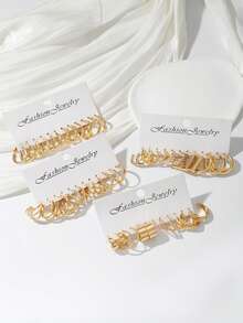 24 Pairs Minimalist Heart Shaped Hoop Earrings Set, Suitable For Women - A - View 2