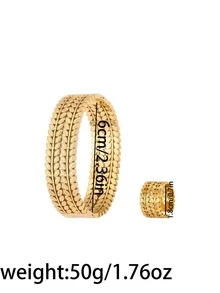 2件套 - 叶子和水滴形不锈钢手镯和戒指套装，细节精致，工艺精湛，耐磨不易褪色，叠戴在一起可打造更丰富、更美观的造型。 - 金色 - 查看 2