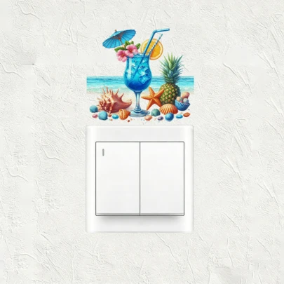 1/5pcsTropical Beach-Themed Switch Stickers, Removable And Waterproof Wall Decals, Can Decorate Switches And Sockets, Suitable For Bedrooms, Living Rooms, Kitchens, And Beach Villas.