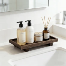 Wooden Tray Rustic Toilet Storage Sink Organizer Desk Organizer Decorative Tray Versatile Bathroom Organizer Multi-Purpose Space-Saving - Brown - View 4