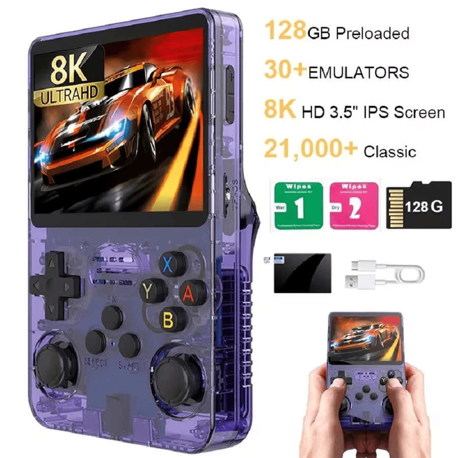 New R36S Handheld Gaming Console, 128GB Large Capacity Storage, Red/Blue Console, Three Colors Available, Perfect For Gaming Enthusiasts, Best Men's Birthday Gift Set, Halloween Gift, Christmas Gift - Xem 1