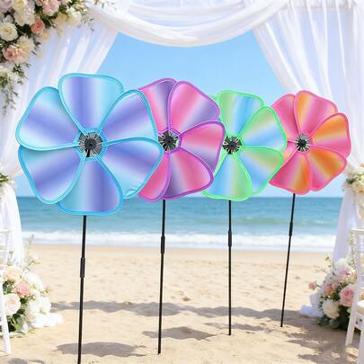 1pc Rainbow Windmill, Beach Wedding Decor Windmill Prop, Outdoor Camping Party Decoration Ground Stake Windmill, Suitable For Lawn Photo Shoot Decor, Holiday Venue Decoration