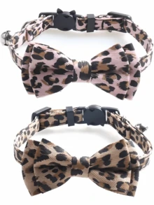 Adjustable Nylon Leopard Print Wild Dog Collar Set - Yellow - View 5