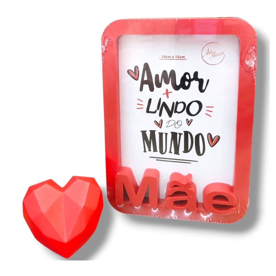 Presente Dia das Mães Kit Decorativo Porta Retrato com Luminária Coração 3D