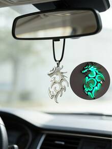 Adorno de coche con dragón iluminado de estilo elegante - Colgante de dragón de metal plateado con llamas, que irradia luz azul, naranja y verde; un accesorio de interior de coche audaz diseñado para conductores individualistas. - A - Ver 11