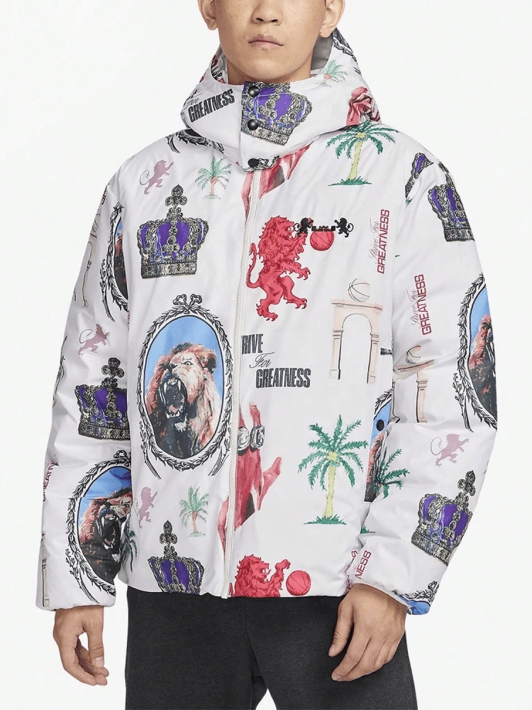 Nike Therma-FIT Printed Hooded Zip-Up Casual Down Jacket, Men's, White - White/Multicolor - View 1