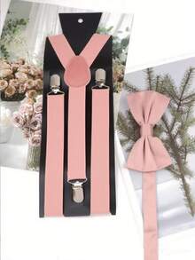 1套男士橄榄绿Y型吊带和领结套装（不含卡片） - 藕粉色 - 查看 4
