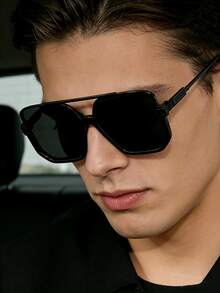 Kính mắt thời trang vuông cổ điển mới, gọng nhựa PC unisex, phù hợp cho chụp ảnh đường phố, lái xe, kỳ nghỉ, bãi biển, du lịch, phối đồ thời trang và sử dụng hàng ngày. - màu đen - Xem 2