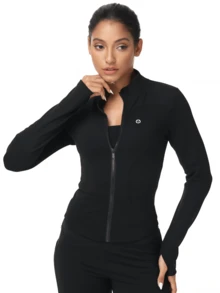 3-Piece Women's Sports Jacket With Thumb Hole, Small Stand Up Collar, Streamlined Long Sleeved Jacket With Pull Pockets, Low Impact Sports Yoga For Daily Casual Wear In Spring, Autumn And Winter - Nhiều màu - Xem 5