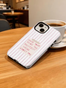 1个个性化粉色线条标语贴纸，时尚条纹图案加厚防震手机壳，兼容苹果11、12、XR、13、13 Pro、13 Pro Max、14、14 Pro、14 Pro Max、15、15 Pro、15 Plus、15 Pro Max、16、16 Pro、16 Plus、16 Pro Max、17 Air、17 Pro、17 Pro Max、Galaxy S25、Galaxy S25 Ultra、Galaxy S25 Plus、A55、A56、A35、A36、A17 - 彩色 - 查看 3