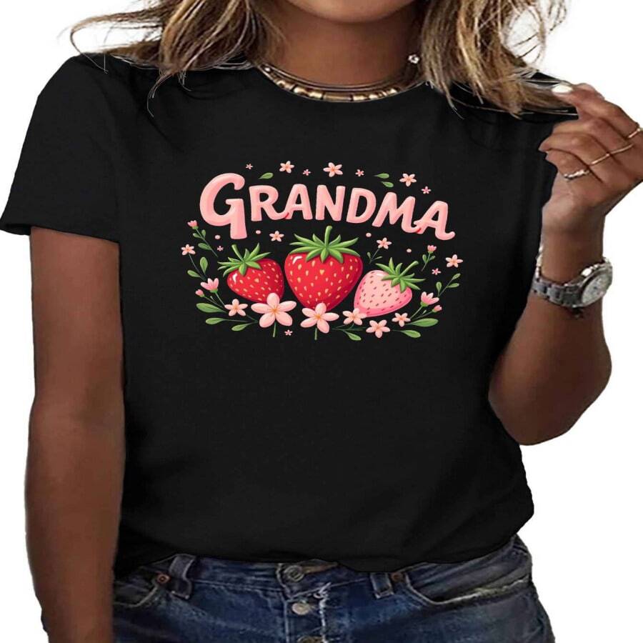 Moda Femenina Camiseta Impresa Básica con Patrón de Letra Creativa, Suave y Cómoda, Manga Corta Cuello Redondo, Top Casual para Todas las Estaciones, Ropa Casual | Camiseta de Estampado de Letra | Embellecimiento Sutil - Multicolor - Ver 1