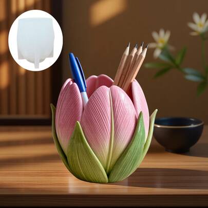 Tulip-Shaped Flower Pot Pen Holder Silicone Mold DIY Flower Tulip-Shaped Silicone Mold Suitable For Resin Plaster Clay Concrete Silicone Molds Home Decor Holiday Gifts
