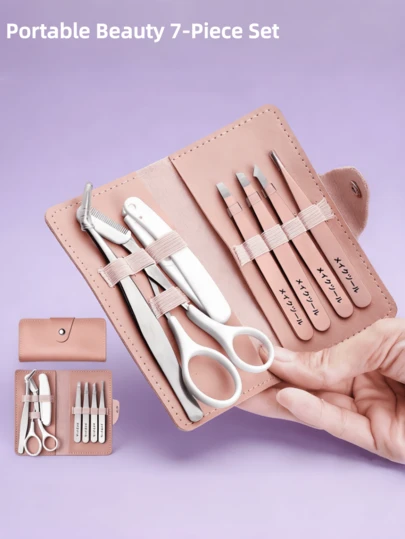 7-Piece Portable Makeup Set, Makeup Artist Eyebrow Razor, Tweezers, Brush, Scissors, Suitable For Home And Travel Use, Family Beauty Tool Kit, Perfect Gift For Thanksgiving, Valentine's Day And Christmas
