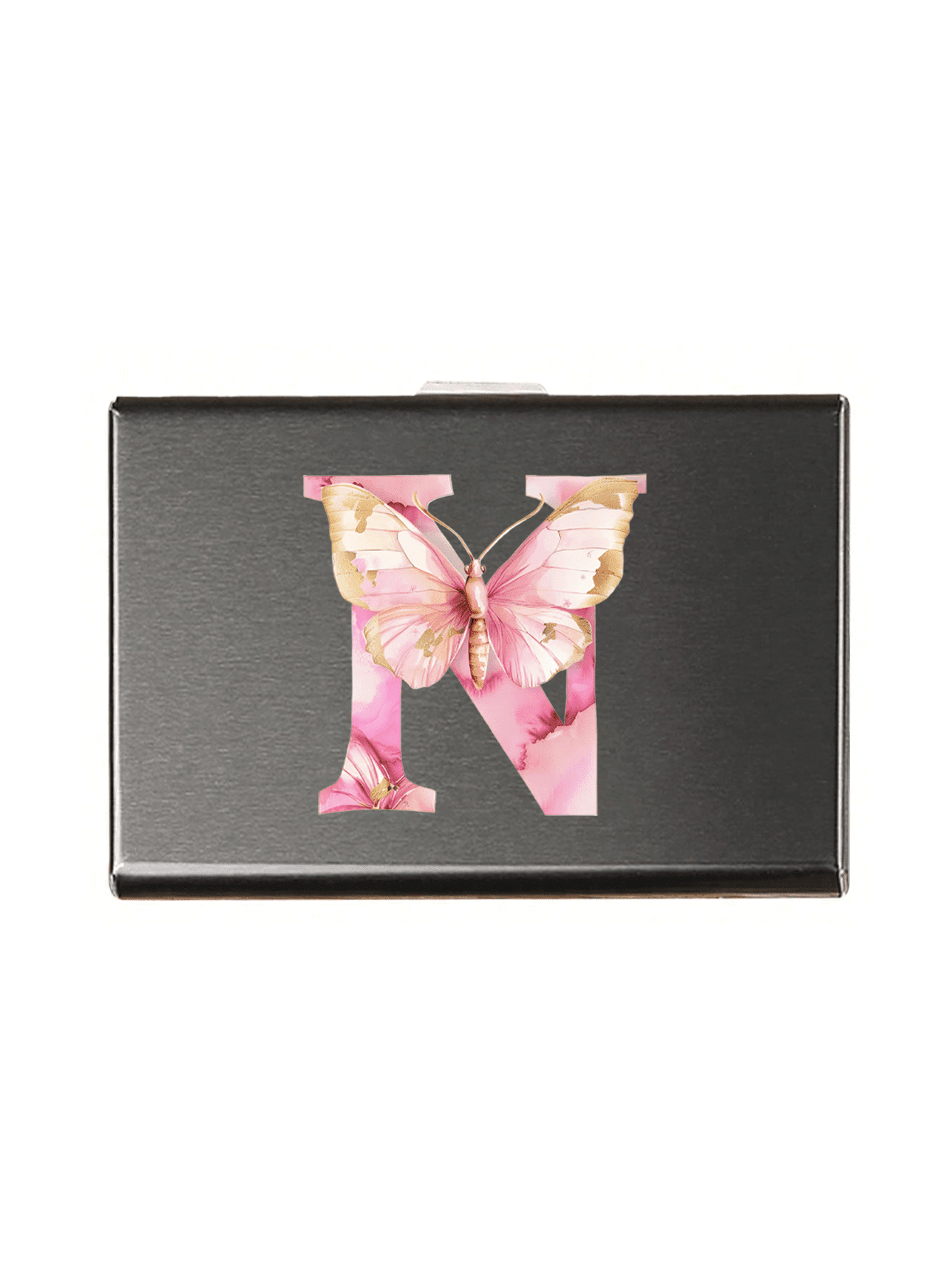 6格卡包，蝴蝶金粉色字母A-Z卡包，男士卡包，RFID模块，铝合金超薄钱包，零钱包，身份证/银行卡/信用卡夹，极简超薄铝合金金属钱包，满足日常收纳需求，方便携带，返校必备，适合工作、购物、聚会、送礼（家人、朋友、情侣）、生日礼物、纪念品等各种场合，母亲节礼物 - 彩色 - 查看 18