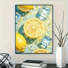 1件装全新柠檬主题钻石画套装，5D圆形水晶钻石马赛克DIY工艺品，适合作为手工礼品，装饰客厅、卧室，也适合宰牲节、父亲节、母亲节、婚礼季、五一劳动节、复活节、圣诞节、情人节等场合，无框。 - 查看 8