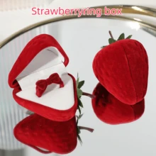 草莓植绒戒指盒，红色珠宝礼盒，创意迷你订婚首饰盒，戒指盒，首饰盒，耳环盒，耳环戒指包装收纳盒，可爱礼盒，节日派对礼物，圣诞礼物。植绒仿甜美可爱迷你个性化订婚首饰盒。 - 紅色 - 查看 13