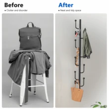 Gantungan Baju Gantung Dinding, Rak Gantung Rumah, Desain Modern dari Logam Hemat Ruang, Dengan Banyak Kait untuk Menggantung Pakaian, Topi, dan Tas - Konstruksi Besi Tahan Lama, Sempurna untuk Penggunaan di Lorong, Kamar Tidur, dan Ruang Tamu - Perakitan Diperlukan - MultiWarna - View 10